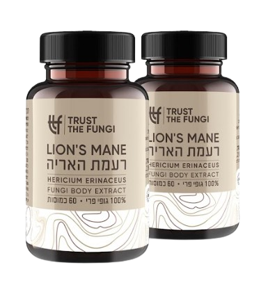 פטריית רעמת האריה | מיצוי 100% גופי פרי | בשיטת FBE | מבצע זוג | מכיל 120 כמוסות |