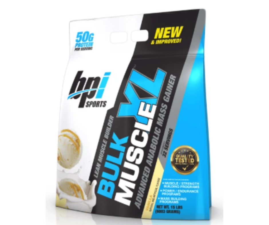 מאס גיינר בי.פי.איי בטעם וניל | BPI BULK MUSCLE XL VANILLA | מכיל 32 מנות הגשה | 6.803 ק"ג