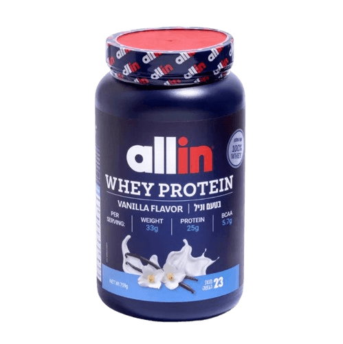 אבקת חלבון בטעם וניל | 759 גרם | 23 מנות הגשה | 25 גרם חלבון במנה | 5.7 חומצות אמינו מסועפות | Whey Protein