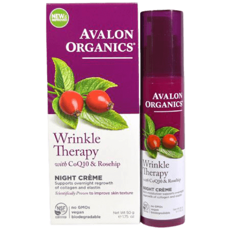 אבלון אורגניקס קרם לילה לטיפול בקמטים | 50 גר' | מועשר בשמן פרי הורד + Avalon Organics | COQ10 אבלון אורגניקס | AVALON ORGANICS