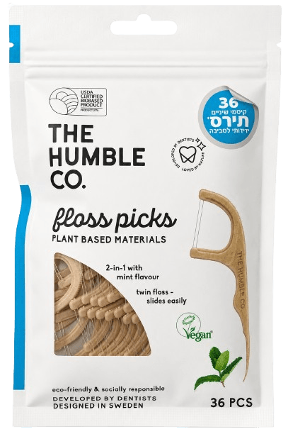 קיסם וחוט דנטלי עם ידית מתכלה בטעם מנטה עדין | מכיל 36 יחידות | דה המבל קו - THE HUMBLE CO