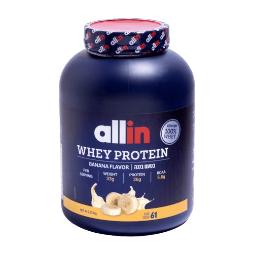 אבקת חלבון בטעם בננה | 2.013 ק"ג | 61 מנות הגשה | 26 גרם חלבון במנה | 5.8 חומצות אמינו מסועפות | Whey Protein