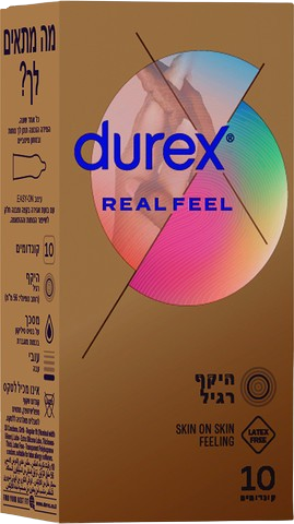 קונדומים דורקס | REAL FEEL | ללא לטקס | מכיל 10 קונדומים | DUREX