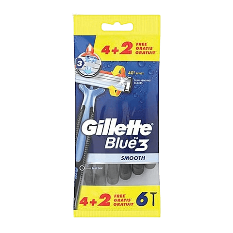 ג'ילט בלו 3 | סמוט - SMOOTH | סכיני גילוח חד פעמיים לגברים | מארז 6 סכינים |