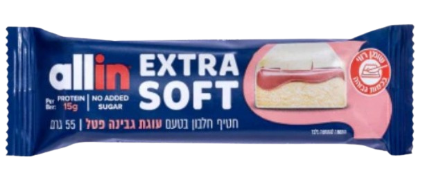 חטיף חלבון בטעם עוגת גבינה פטל | Extra Soft | משקל 55 גרם | 15 גרם חלבון | מבית אול אין
