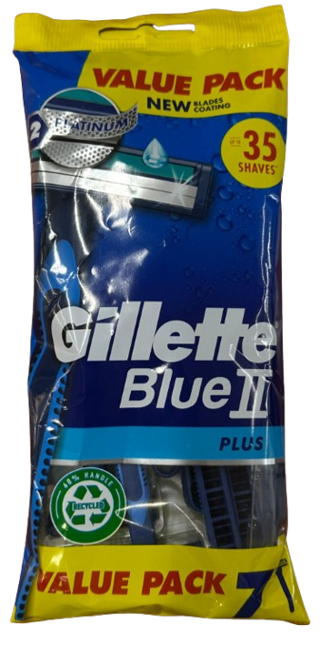 סכיני גילוח חד-פעמיים | Gillette Blue II Plus | מכיל 7 סכיני גילוח |