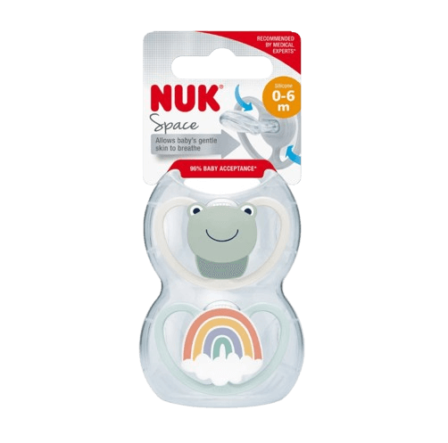 זוג מוצצי נוק ספייס NUK Space | סיליקון 0-6 חודשים | לבן - כחול |