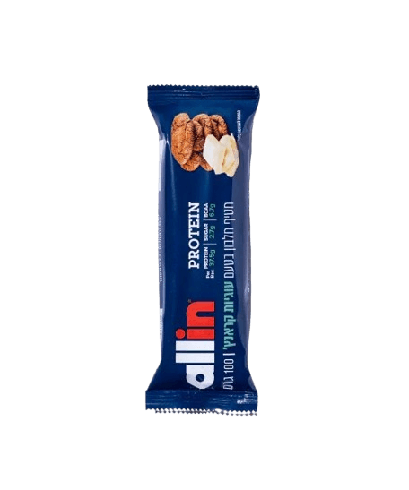 חטיף חלבון בטעם עוגיות קראנץ' | משקל 100 גרם | 2.7 גרם סוכרים | 37.5 גרם חלבון | מכיל 6.7 גרם חומצות אמינו מסועפות | מבית אול אין