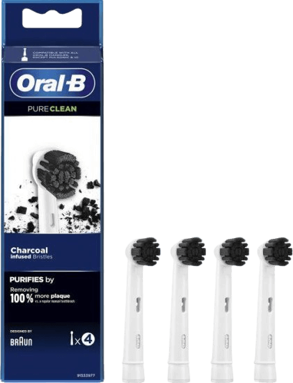 4 ראשים למברשת חשמלית | סיבי פחם אקספרס | Pure Clean | מוריד 100% יותר פלאק |