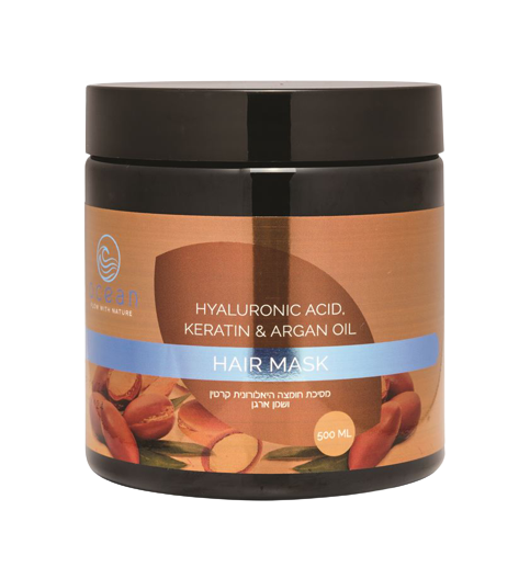 מסיכת שיער חומצה הילארונית קרטין ושמן ארגן | אושן | 500 מ"ל