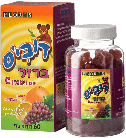 פלוריש | דובי'ס | ברזל פלוס ויטמין C | סוכריות ג'לי רכות | בטעם ענבים אדומים | 60 דובוני ג'לי | כשר פרווה פלוריש הדס | Floris Hadas