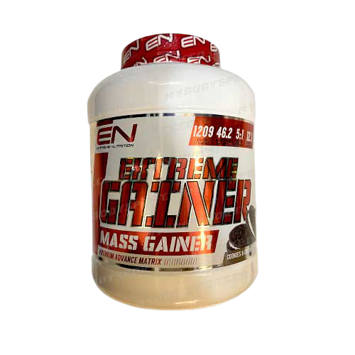 אבקת חלבון | גיינר אקסטרים | להכנת משקה | על בסיס פחמימות וחלבון מי גבינה | טעם קרם עוגיות | מכיל 4.5 ק"ג