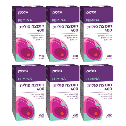 חומצה פולית 400 - 200 טבליות המכילות חומצה פולית 400 מק"ג - מבית אלטמן - אריזת שישיה
