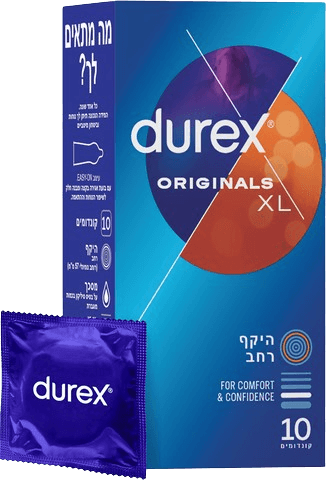 קונדומים דורקס | DUREX ORIGINALS XL | היקף רחב | מכיל 10 קונדומים