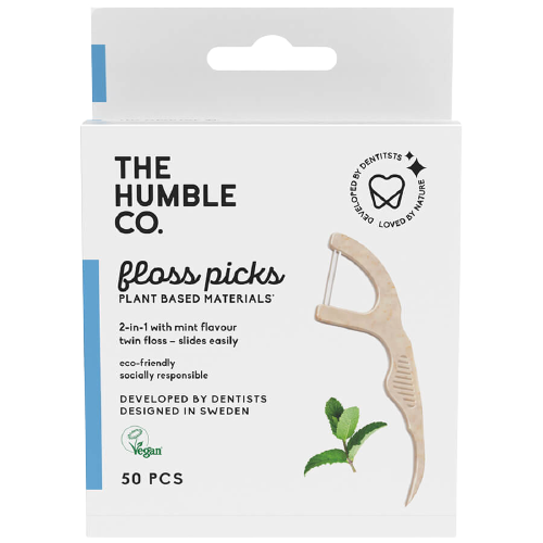 קיסם וחוט דנטלי | עם ידית מתכלה | בטעם מנטה עדין | מכיל  50 יחידות | Humble Brush
