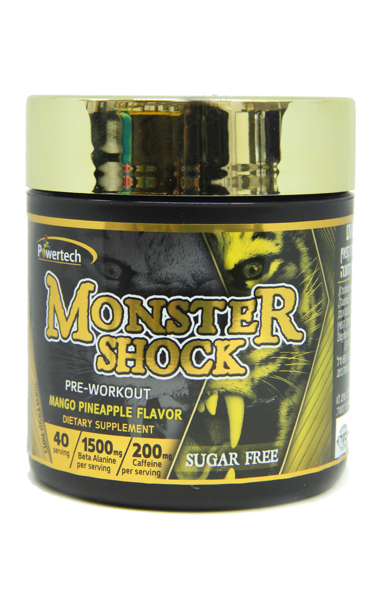מונסטר שוק פרי וורקאאוט בטעם מנגו אננס פאוורטק 220 גרם