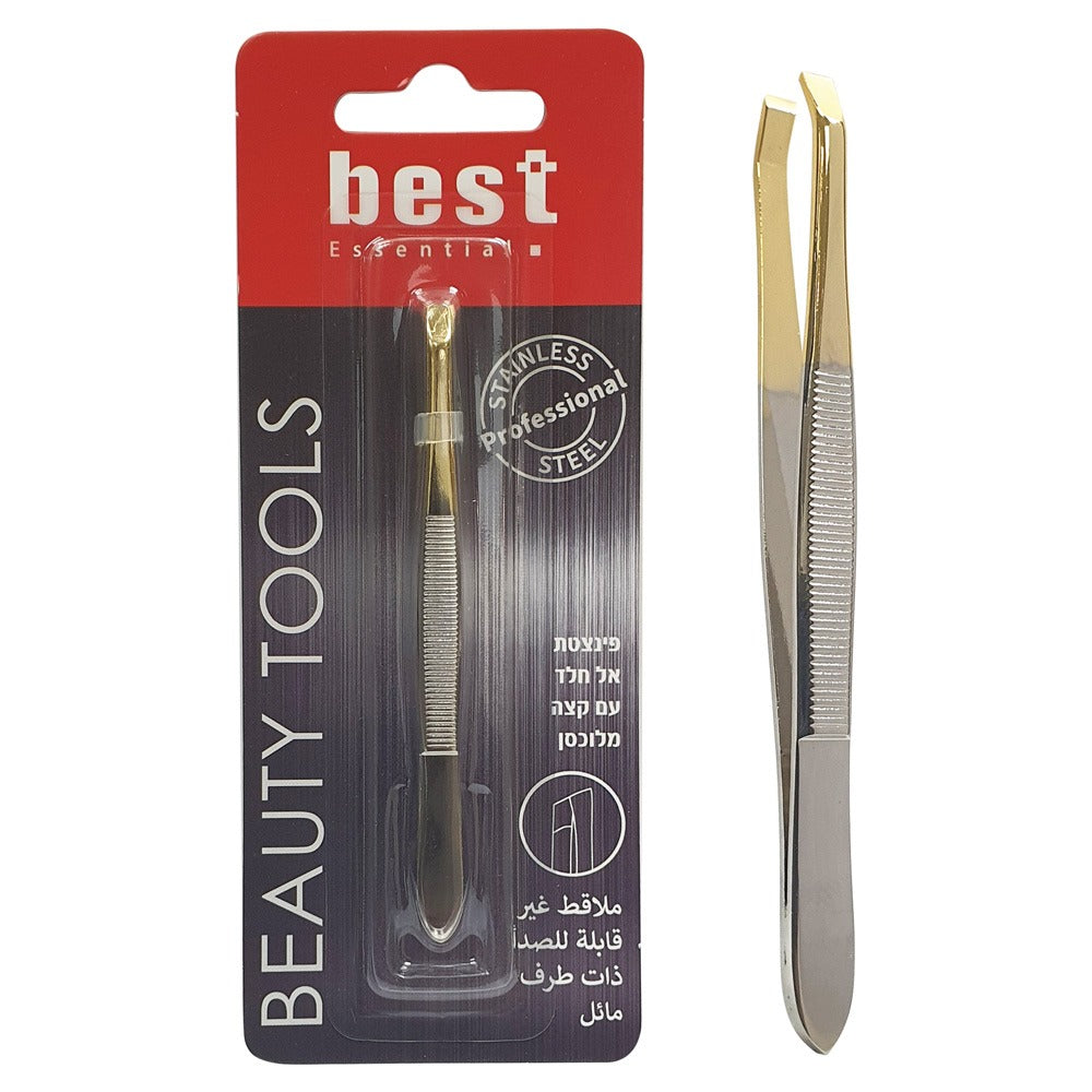 פינצטת אל חלד עם קצה מלוכסן | מאפשרת להחזיק גם שיערות דקות