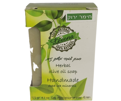 סבון צמחי משמן זית עשיר בלחות מעושר בויטמין E ושמנים אתריים ברמה טיפולית - חימר ירוק - LEVANA