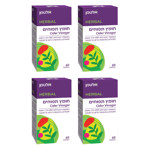חומץ תפוחים | כמוסות המכילות 450 מ"ג חומץ תפוחים | מכיל 240 כמוסות | בתוספת כרום וג'מנה | מבצע רביעייה |