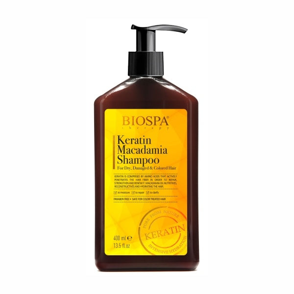 שמפו קרטין ואגוזי מקדמיה ביוספא לשיער יבש, פגום וצבוע - 400 מ"ל