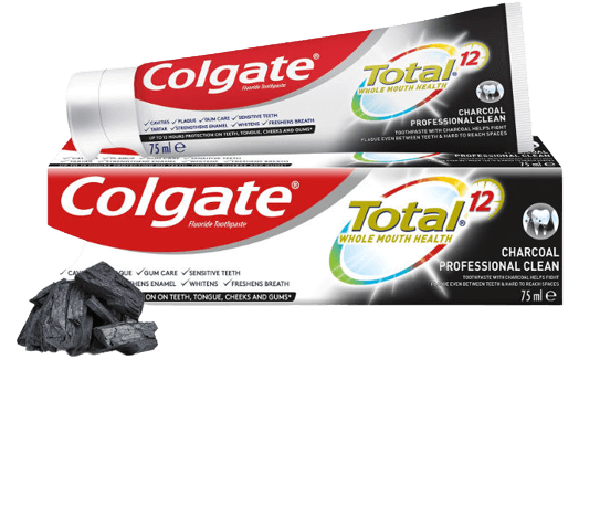 משחת שיניים טוטאל מסייעת בהפחתחת רובד חיידקים אבץ CHARCOAL PROFESSINIOAL CLEAN מכיל 75 מ"ל