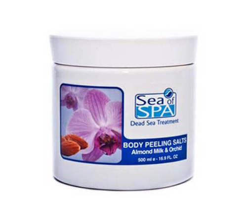 מלחי פילינג לגוף בניחוח חלב שקדים וסחלבים - Sea of spa - 500ml