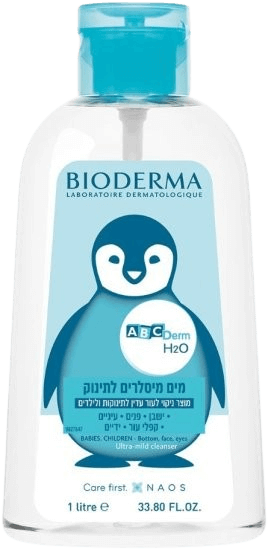 מים מיסלרים לתינוק | מוצר ניקוי לעור עדין לתינוקות ולילדים | מכיל 1 ליטר | ביודרמה | BIODERMA | ABCDerm H2O