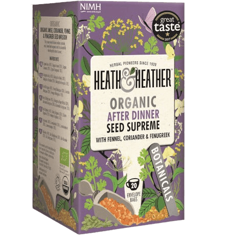 חליטת תה זרעים אורגניים | חליטת אניס אורגני, כוסברה, שומר וזרעי חילבה | 20 שקיקים | HEATH & HEATHER | ORGANIC | AFTER DINNER |