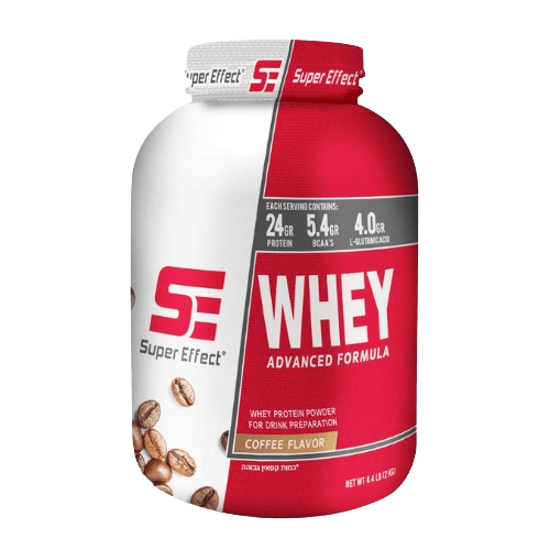 אבקת חלבון WHEY בטעם קפה | 24 גרם חלבון | 5.4 גרם חומצות אמינו | 4.0 גרם חומצה ל-גלוטמין | 2 ק"ג | כשר חלבי | קפאין בכמות גבוהה | Super Effect סופר אפקט