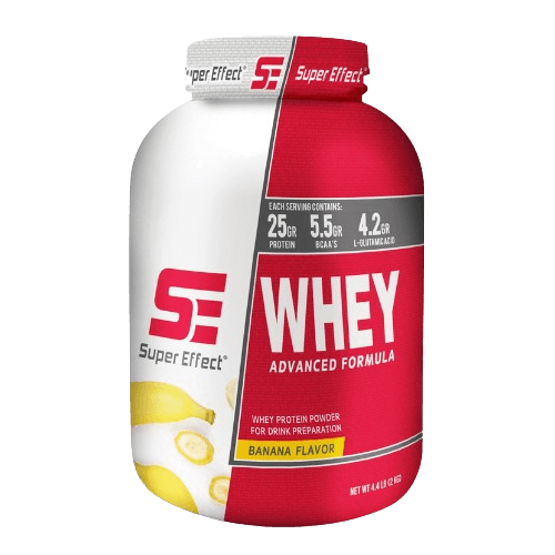 אבקת חלבון WHEY בטעם בננה | 25 גרם חלבון | 5.5 גרם חומצות אמינו | 4.2 גרם חומצה ל-גלוטמין | 2 ק"ג | כשר חלבי | Super Effect סופר אפקט