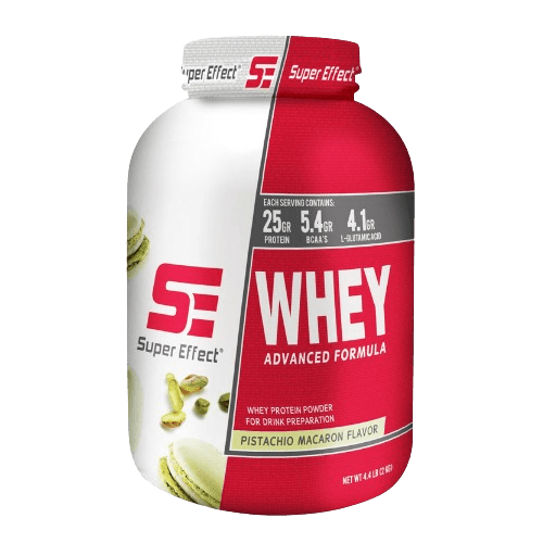 אבקת חלבון WHEY בטעם פיסטוק מקרון | 25 גרם חלבון | 5.4 גרם חומצות אמינו | 4.1 גרם חומצה ל-גלוטמין | 2 ק"ג | כשר חלבי | Super Effect סופר אפקט