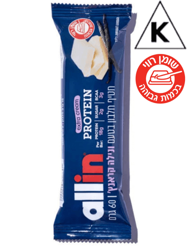 חטיף חלבון בטעם ונילה קראנץ | משקל 60 גרם | 2 גרם סוכרים | 18 גרם חלבון | מכיל 3 גרם חומצות אמינו מסועפות | Extra Cream | מבית אול אין