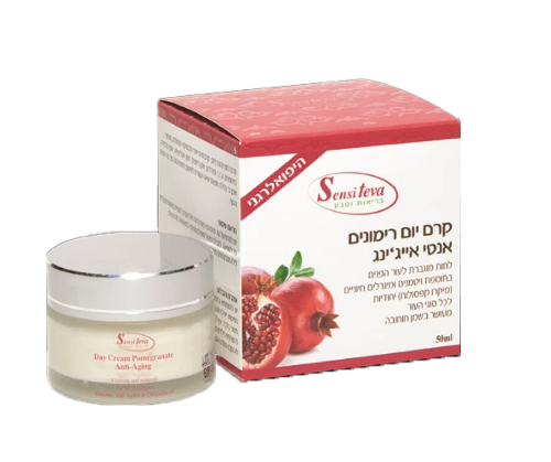 קרם יום רימונים לפנים סנסי טבע קרם פנים ליום המכיל שמן רימונים לטיפוח עור בוגר - אנטי אייג'ינג - SENSI TEVA -