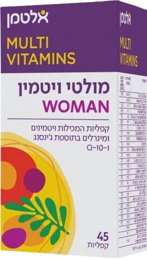 מולטי ויטמין לנשים | מכיל 45 קפליות בתוספת ג'ינסינג ו- Q10 | אלטמן אלטמן | ALTMAN