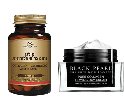 מארז קולגן וחומצה היאלורונית |מכיל 30 טבליות | סלגאר + קרם לחות קולגן ממצק לעור הפנים, הצוואר ואזור המחשוף | 50 מ"ל BLACK PEARL