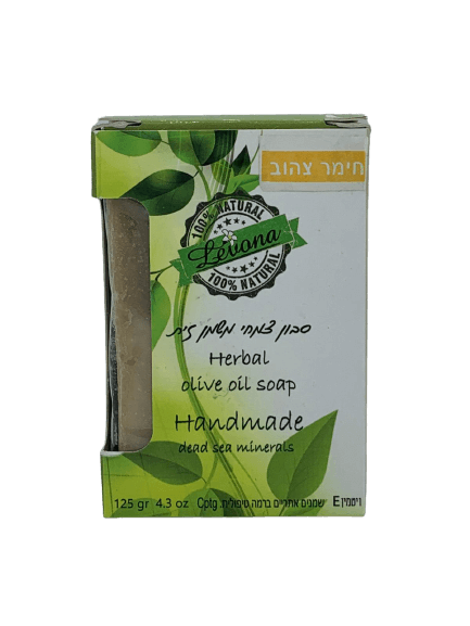 סבון צמחי | משמן זית | עשיר בלחות | מעושר בויטמין E | פלוס שמנים אתריים | ברמה טיפולית | חימר צהוב | לבונה