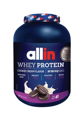 אבקת חלבון ALL IN WHEY | בטעם קרם עוגיות | 61 מנות הגשה | 2.013 ק"ג | אול-אין | ALLIN