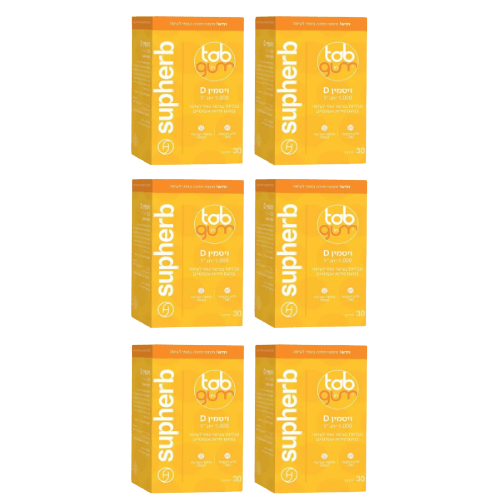 ויטמין D | טאב אין גאם | ויטמין D במינון 1000 יחב"ל | מבצע שישיה | טבליות בציפוי גומי לעיסה | בטעם פירות אקזוטיים | מכיל 30 יחידות | מבית סופהרב סופהרב | SUPHERB