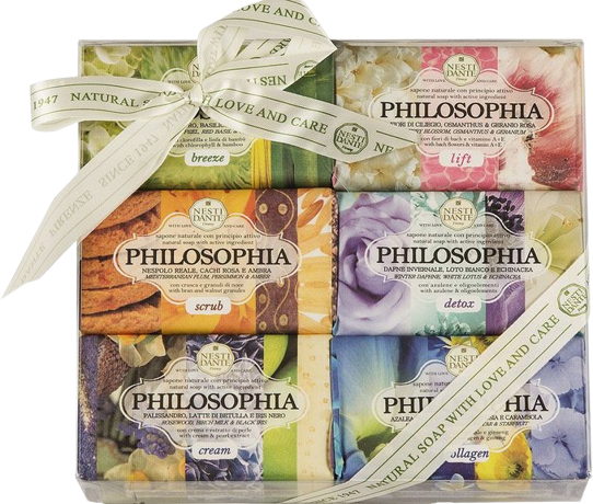 מארז סבון פילוסופיה | לא מכיל סולפטים ופרבנים | באישור מכון התקנים | 150 גרם לסבון | מכיל 6 סבונים
