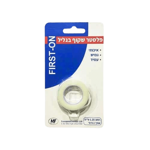 פלסטר שקוף בגליל | רוחב 1.25 ס"מ | אורך 9.1 מטר | FIRST-ON