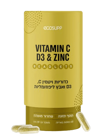ויטמין C, D3 ואבץ בכמוסות ליפוזומליות | 60 כמוסות | ECOSUPP אקוסאפ