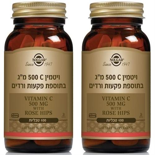 ויטמין C בתוספת פקעות ורדים סולגר 500 מ"ג | 100 טבליות | מבצע זוגי