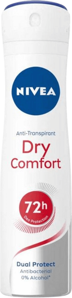 דאודורנט ספריי אנטי פרספירנט שקוף | 72 שעות | DRY COMFORT | מכיל 150 מ"ל | ניוואה | NIVEAדאודורנט ספריי אנטי פרספירנט שקוף 72 שעות DRY COMFORT המכיל 150 מ"ל מבית ניואה אינו משאיר סימנים לבנים על בגדים כהים ומונע כתמי דאודורנט בהירים.