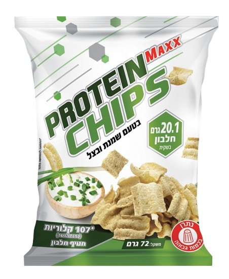צ׳יפס חלבון פרוטאין מקס | בטעם שמנת בצל | 72 גרם | מארז 12 חטיפים - PROTEIN MAXX CHIPS