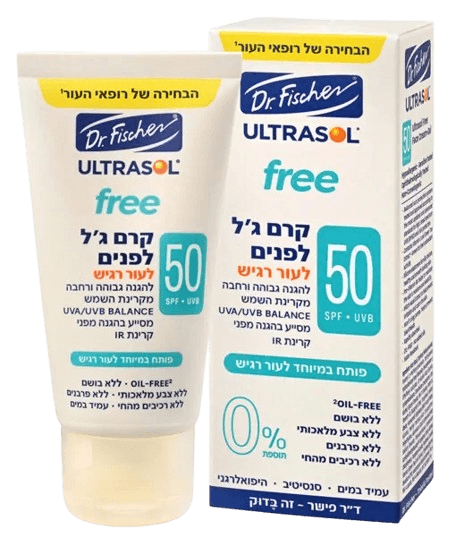 אולטרסול FREE | קרם ג'ל לפנים | SPF50 | ללא שמנים | מכיל 50 מ"ל | ד"ר פישר